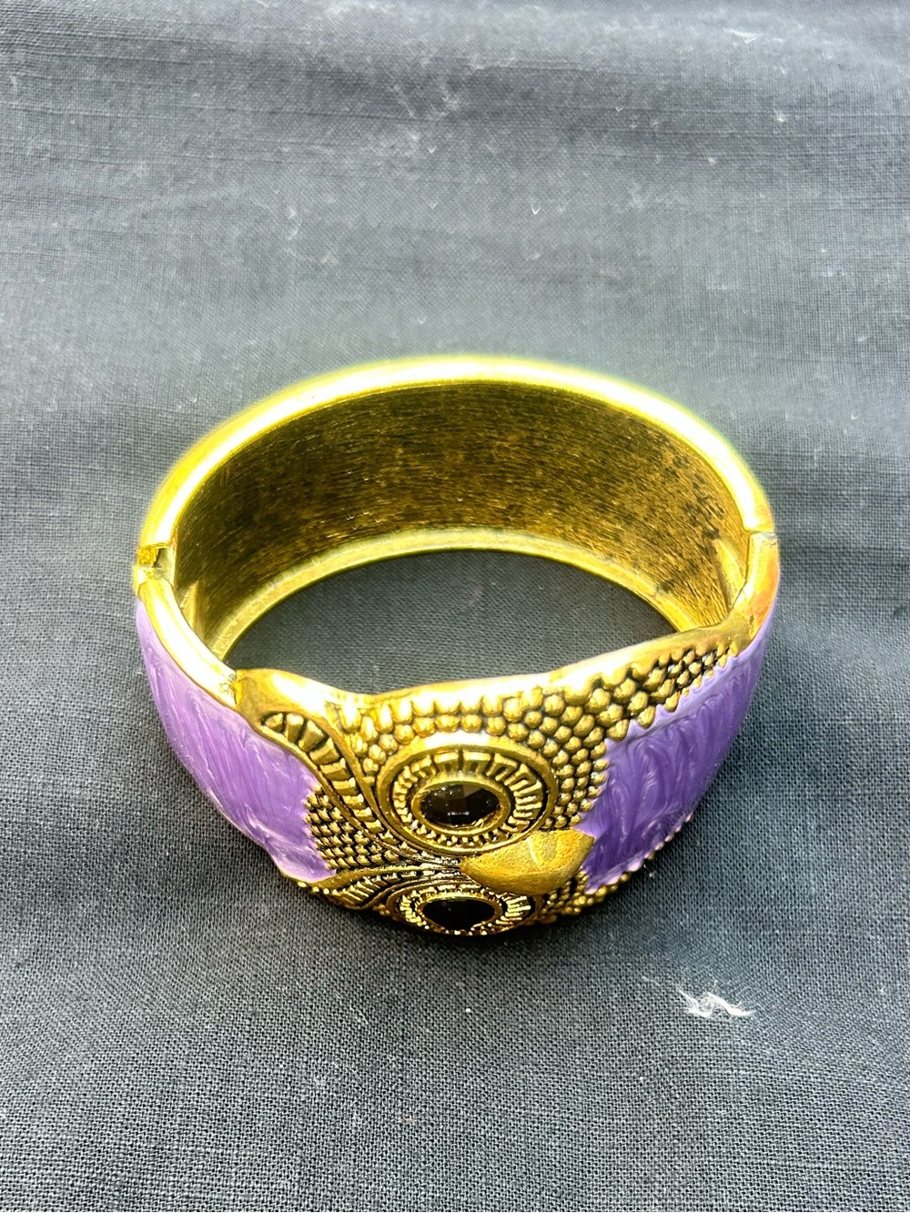 Gold and Purple Decorative Owl Cuff Bracelet - Women Jewelry